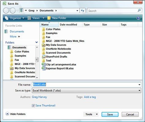 El cuadro de diálogo Guardar como y como aparece cuando se ejecuta Excel 2007 en Windows Vista.