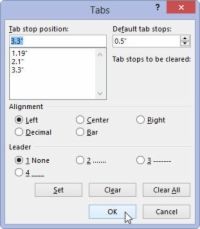 Cómo establecer una tabulación en el cuadro de diálogo de pestañas en la palabra 2013