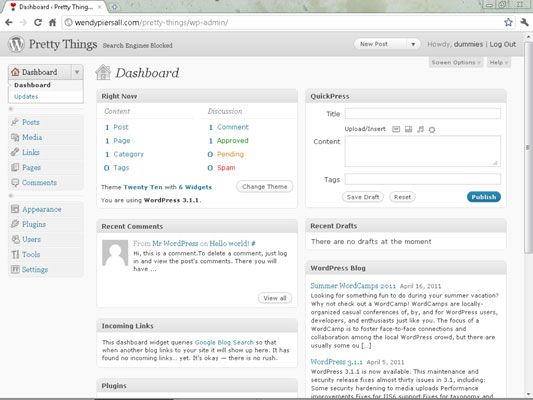 La blogs WordPress Dashboard plataforma.