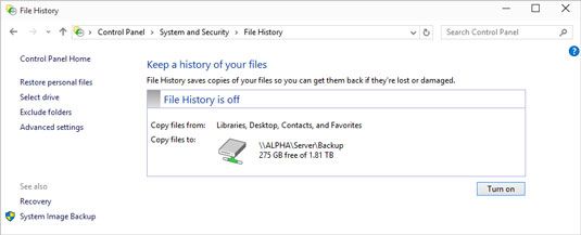 Con un disco duro externo o en red conectado, el tiempo para encender la historia del archivo.