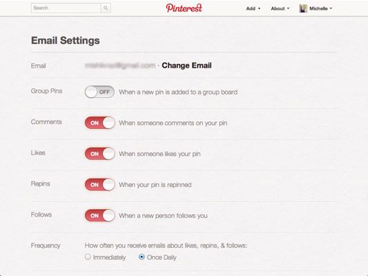 ���� - Cómo configurar su correo electrónico las preferencias de notificación en pinterest