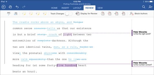 ���� - Cómo realizar un seguimiento de los cambios de redacción en la palabra en el iPad