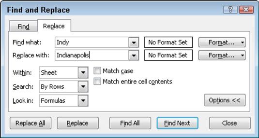 Utilice la función Buscar y reemplazar para el intercambio de datos en Excel 2010.