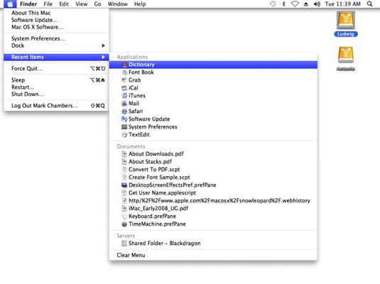 ���� - Cómo utilizar el menú de artículos reciente Mac OS X Snow Leopard
