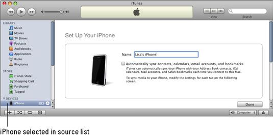 Seleccione su iPhone en la lista de fuentes para mostrar el configurar su panel de iPhone.