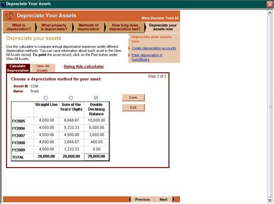 QuickBooks calcula el gasto de depreciación utilizando los tres métodos y le permite elegir la