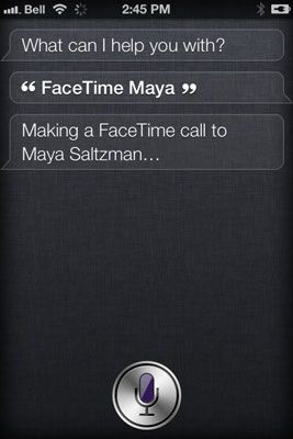 Dígale a Siri a la persona que'd like to FaceTime with, and the call is made.