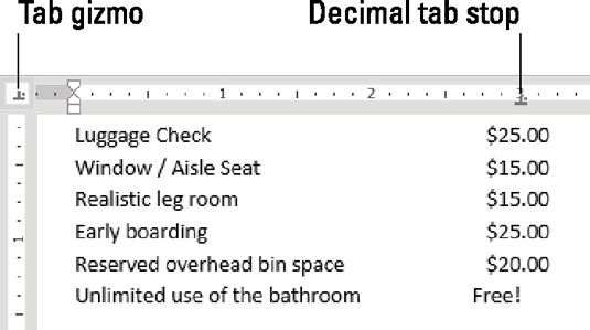 Uso de la ficha decimal para alinear los números.