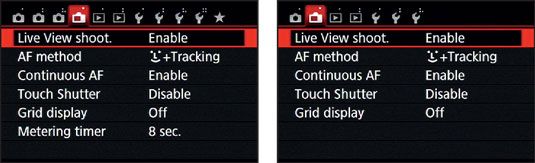Antes de poder utilizar el monitor para componer sus imágenes, debe establecer el Live View Shooting opción t