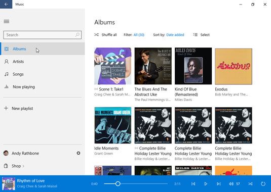 La aplicación de Windows La música juega la música almacenada en su PC, así como en onedrive.