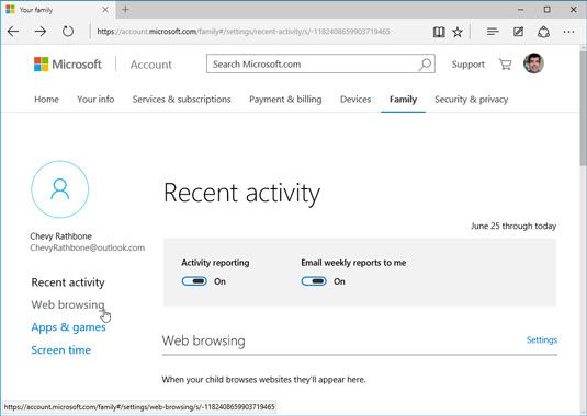 El sitio web de Microsoft Familia le permite establecer límites a sus hijos's computer activity.