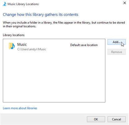Haga clic en el botón Agregar y vaya a una nueva carpeta que desea que Windows Media Player para supervisar.