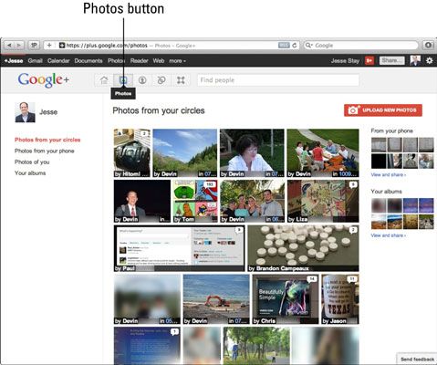 Puede acceder a la página de fotos en Google+ a través del icono Fotos.