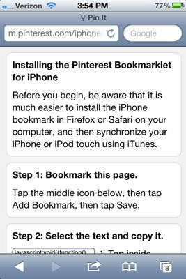 ���� - Instale el bookmarklet móvil con la aplicación iphone pinterest