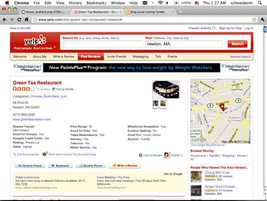 Un restaurante's presence on Yelp.