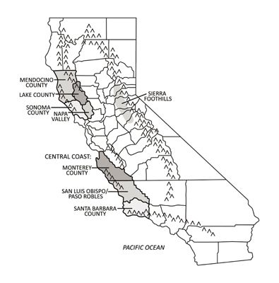 Las regiones del vino de California.