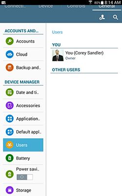 ���� - Hacer perfiles separados o restringidas en un Samsung Galaxy Tab 4 rincón
