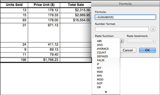 ���� - Microsoft Word en el ipad y el mac: utilizando fórmulas matemáticas en las tablas