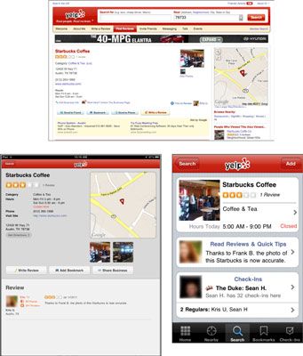 Una página de servicio basado en la localización en un MacBook Pro, iPad y iPhone, respectivamente.