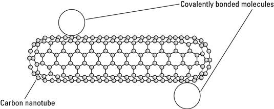 Funcionalización de un nanotubo de carbono por la unión covalente de moléculas a él.