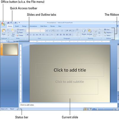 La pantalla principal de PowerPoint proporciona acceso a las herramientas que necesita para empezar a hacer las presentaciones.
