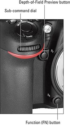 Vista de primer plano de una pareja de la Nikon D7200's buttons and dials.