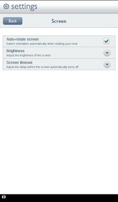 La sección de la pantalla del dispositivo de ajuste's menu