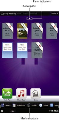 ���� - Visión general de la pantalla de inicio en una tableta Nook