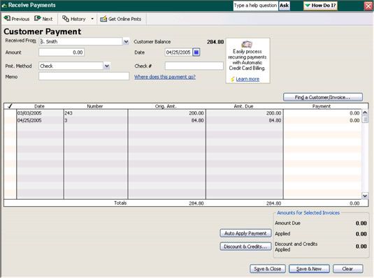 En QuickBooks, registrando los pagos de los clientes que compraron el crédito de la tienda comienza con la atención al cliente al