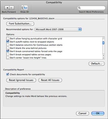 ���� - Configuración de las preferencias de compatibilidad en Word para Mac 2011
