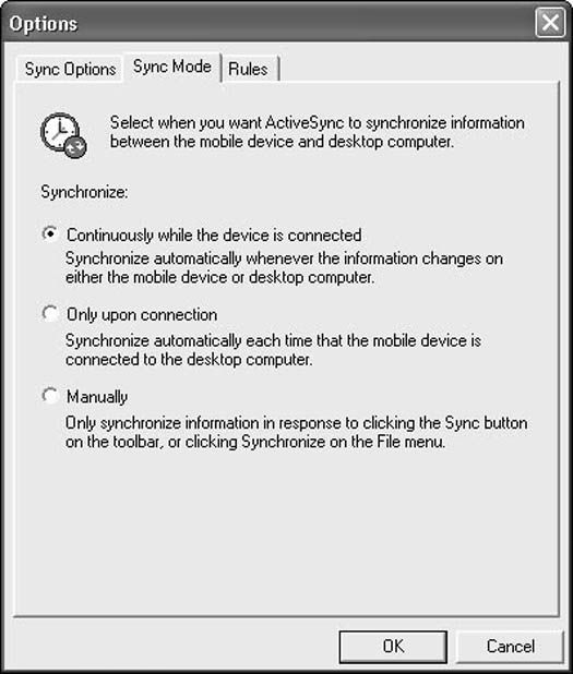 Configuración de las opciones de ActiveSync para su PC de bolsillo