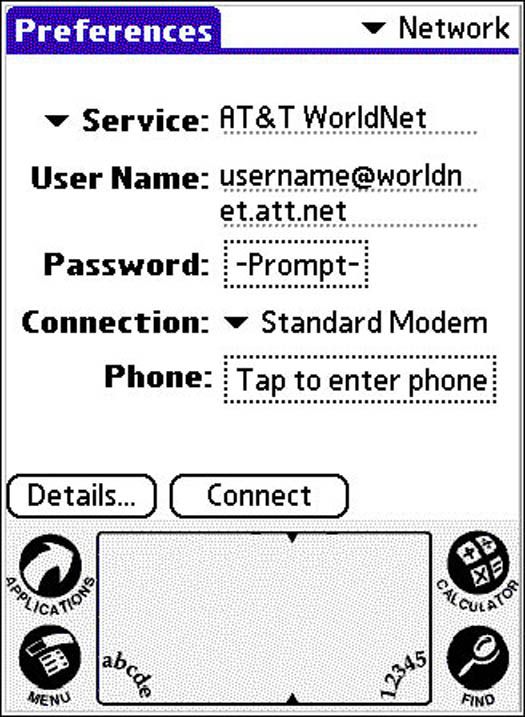 Configuración del dispositivo de palma's internet connection