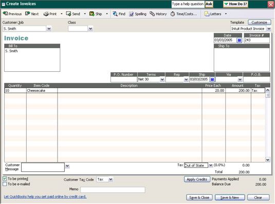 Una factura al cliente para S. Smith's purchase in the computerized Sales journal.