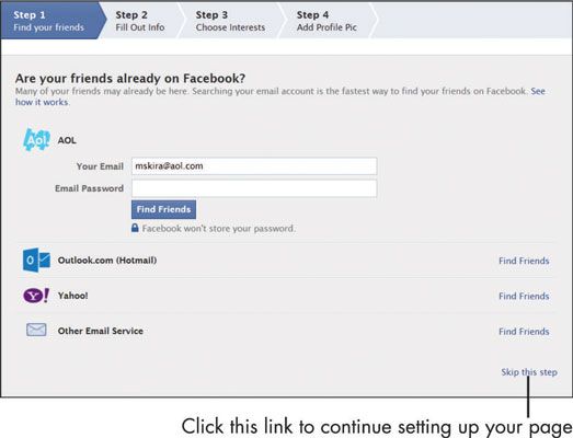 ���� - Sin esperar encontrar su página de amigos durante la configuración facebook