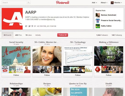 Incluso la AARP tiene una página de Pinterest.