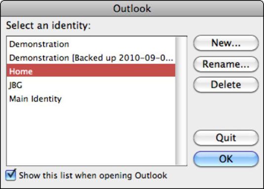 ���� - Cambio de las identidades de Outlook en Office 2011 para Mac