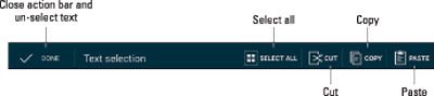 Selección de texto barra de acciones contextuales.
