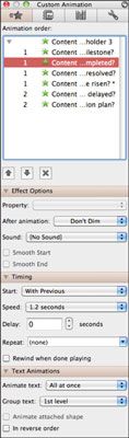 ���� - Opciones de efectos de animación de texto en PowerPoint 2011 para Mac