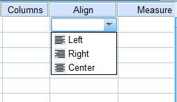 ���� - Las columnas, se alinean, y miden la columna de la pestaña Vista de variables de SPSS