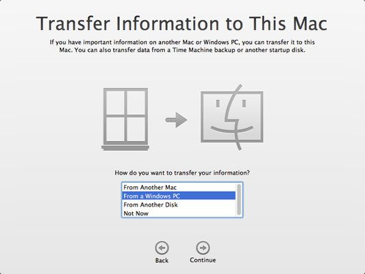 ���� - Transferencia de archivos y preferencias de PC a Mac utilizando asistente de migración