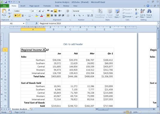 ���� - Trabajo en vista diseño de página de Excel 2010