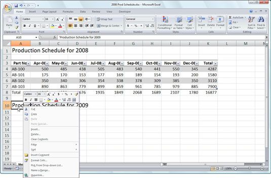 Aplicar cambios de formato comunes con la minibarra de herramientas en Excel 2007.