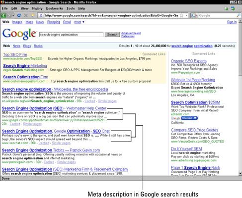 Una descripción del Meta en los resultados de búsqueda de Google
