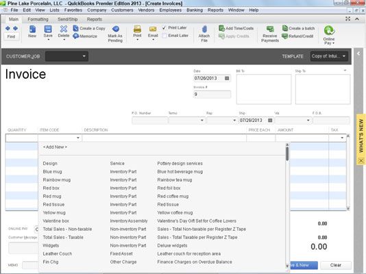 ���� - Su lista de elementos en QuickBooks 2013