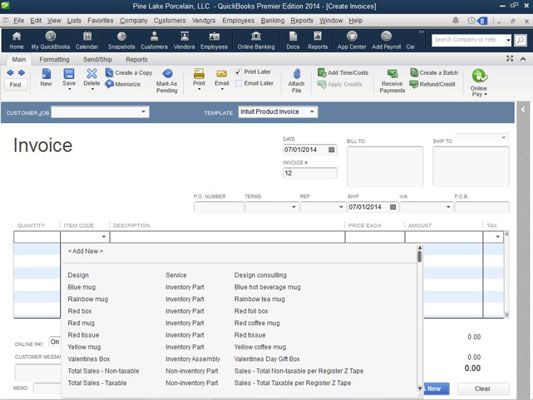 ���� - Su lista de elementos en QuickBooks 2014